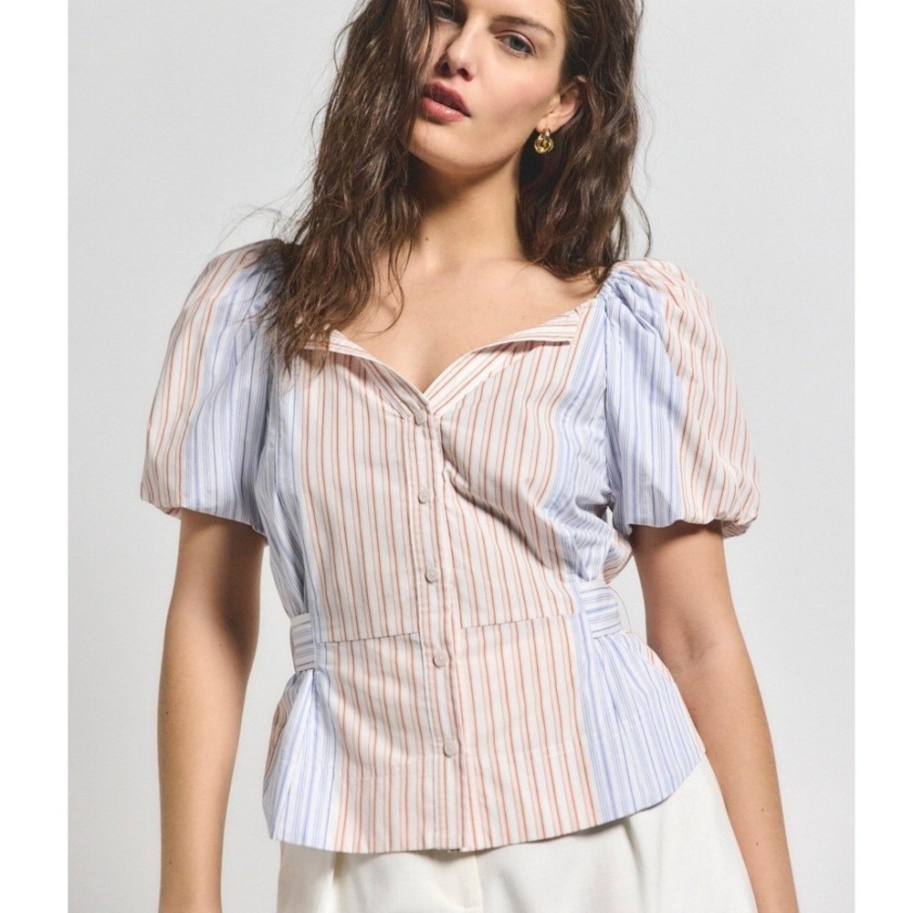 NEW Derek Lam 10 Crosby Davina Off The Shoulder Belted Top Multicolor Size 8
